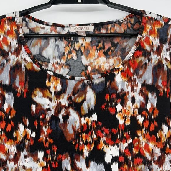 Roz & Ali Chiffon Peplum Womens Top Sz 1X Boho Sheer Bell Sleeve Fall Lagenlook - Picture 2 of 10